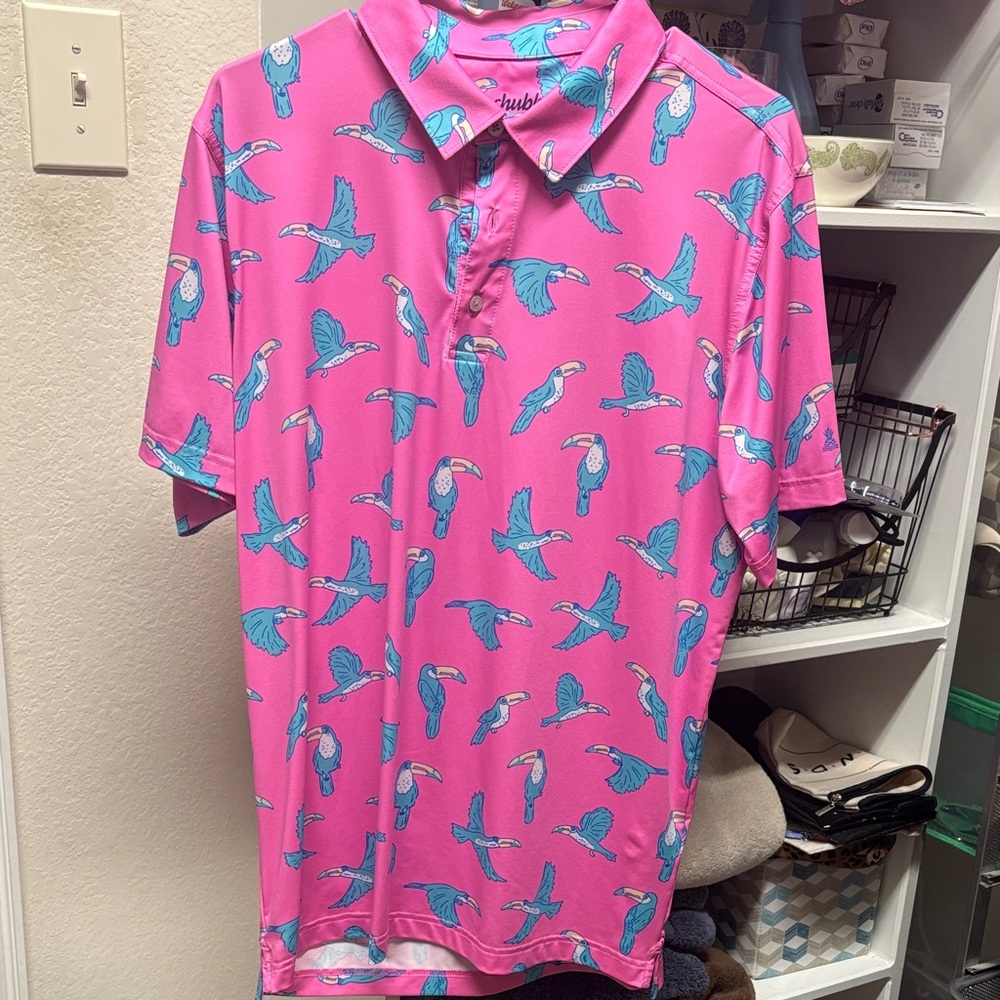 Chubbies Pink Polo with Blue Bird Design